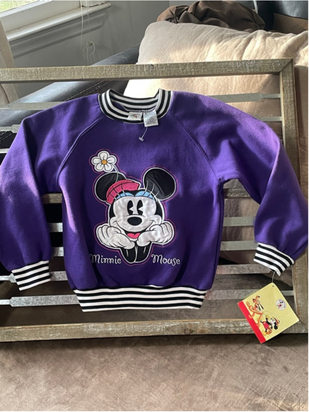 Vintage 90's Mickey & Co Minnie Mouse Good Vibes Purple Sweatshirt Girls 6x NWT